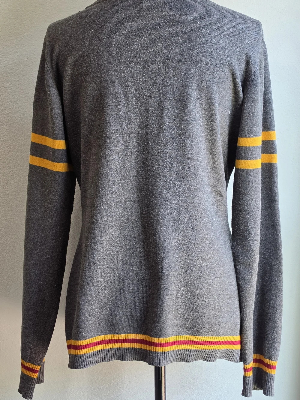 Hot Topic Gray Cardigan with Yellow and Red Crest Accents - Picture 2 of 6